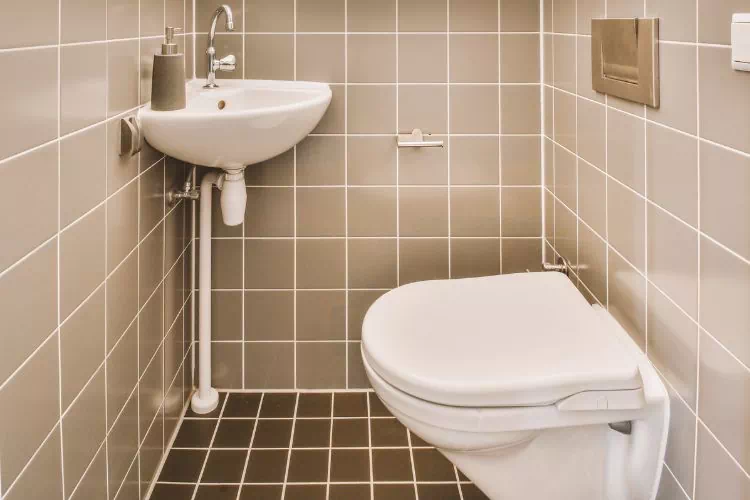 Toilettes marron avec des carreaux aux murs