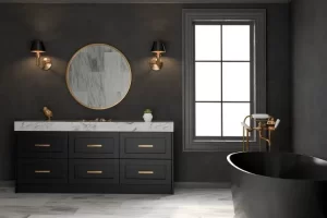 Miroir de forme ronde dans une salle de bain moderne