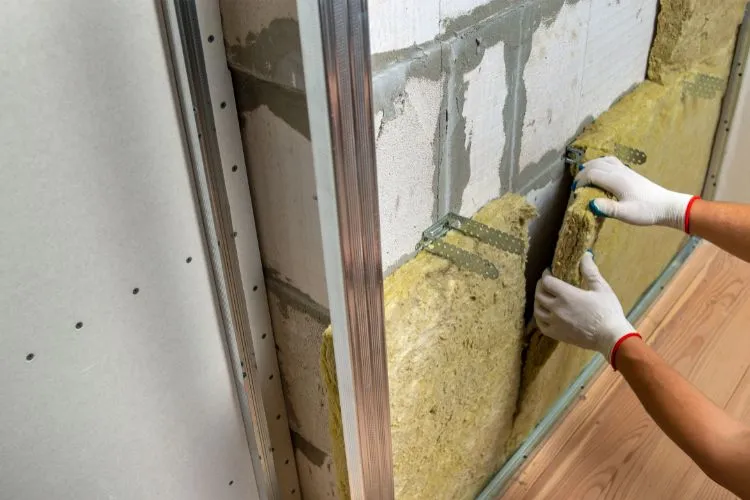 Laine de roche installé pour l'isolement d'une poêle à bois